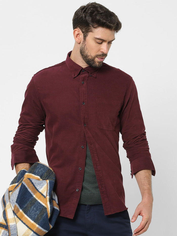 Maroon Corduroy Full Sleeves Shirt