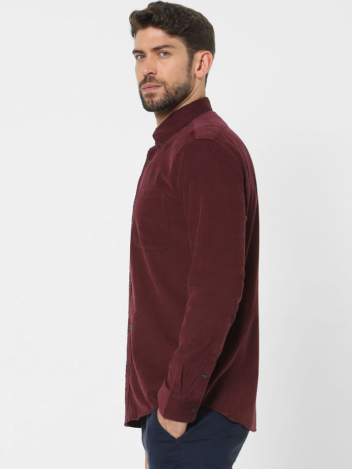 Maroon Corduroy Full Sleeves Shirt