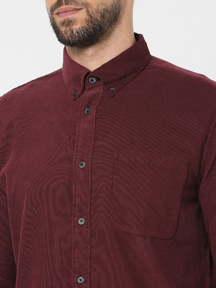Maroon Corduroy Full Sleeves Shirt