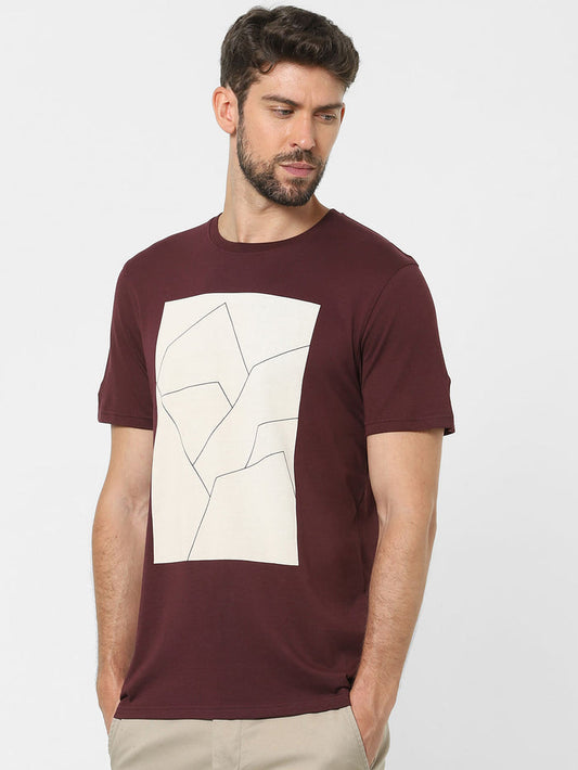 Maroon Graphic Print Crew Neck T-Shirt