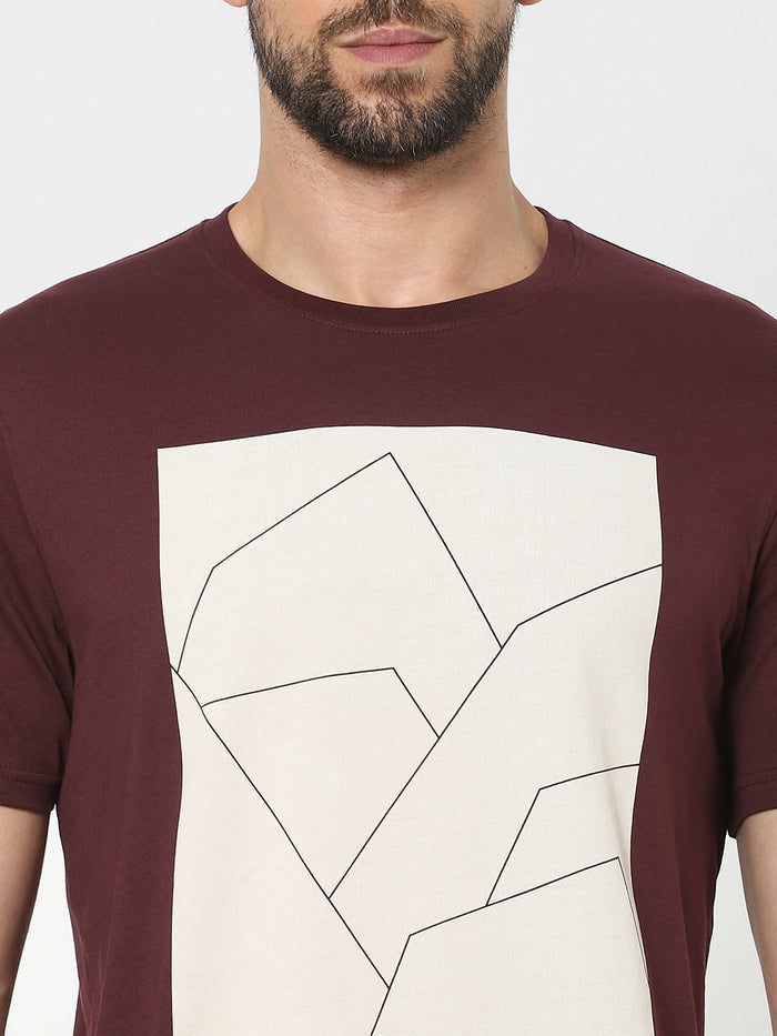 Maroon Graphic Print Crew Neck T-Shirt