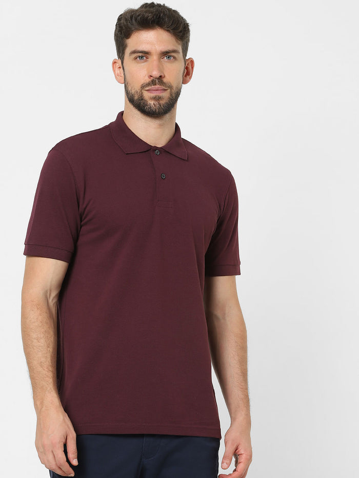 Maroon Organic Cotton Polo Neck T-Shirt