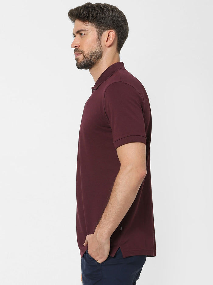 Maroon Organic Cotton Polo Neck T-Shirt