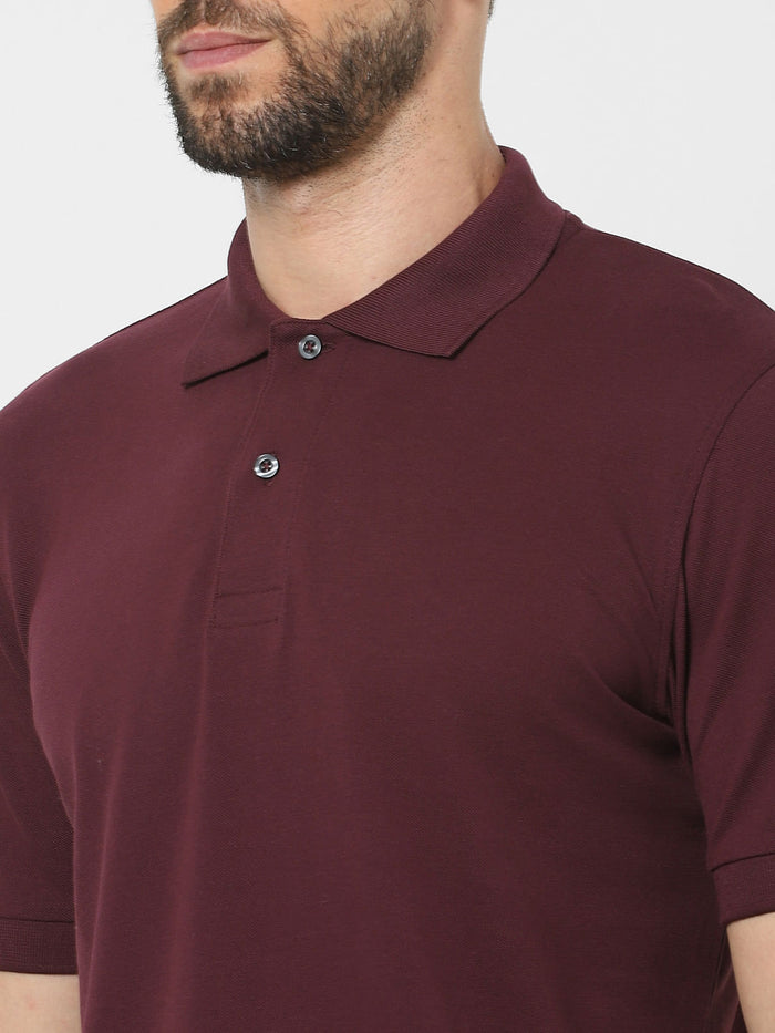 Maroon Organic Cotton Polo Neck T-Shirt