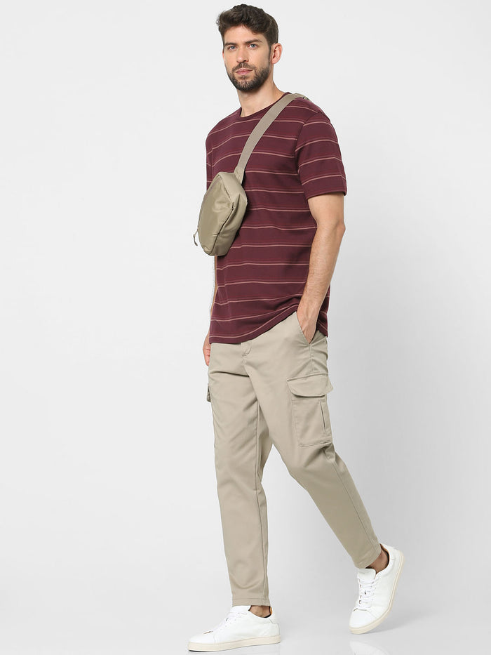 Maroon Striped Crew Neck T-Shirt