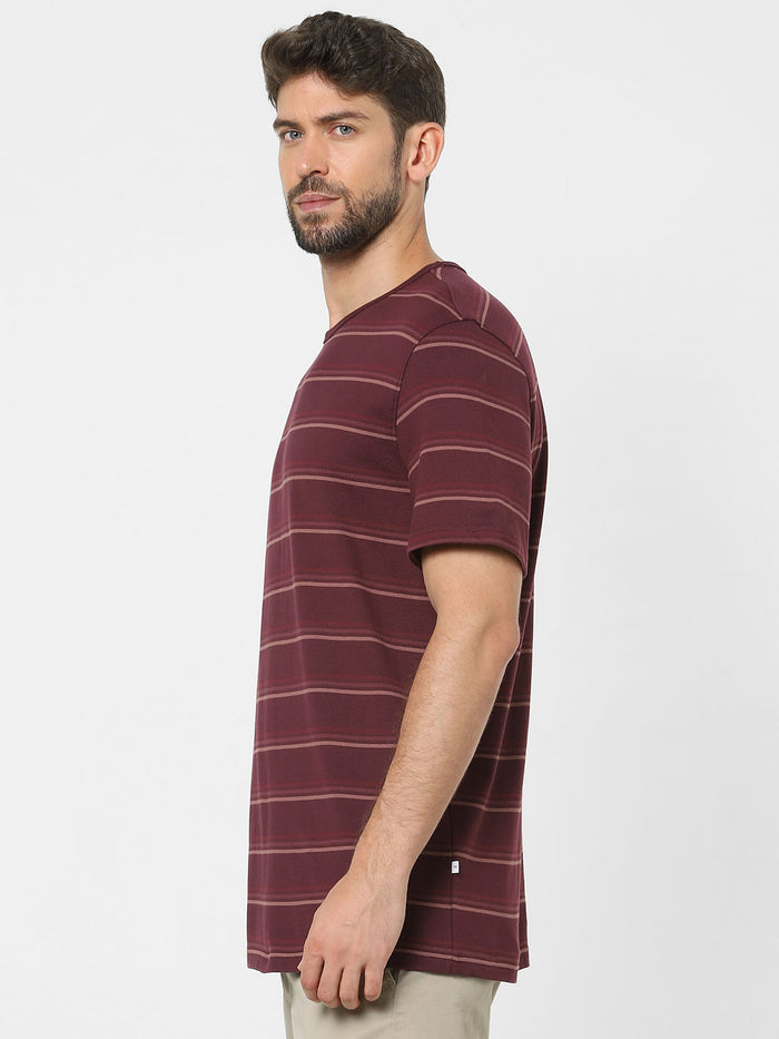 Maroon Striped Crew Neck T-Shirt