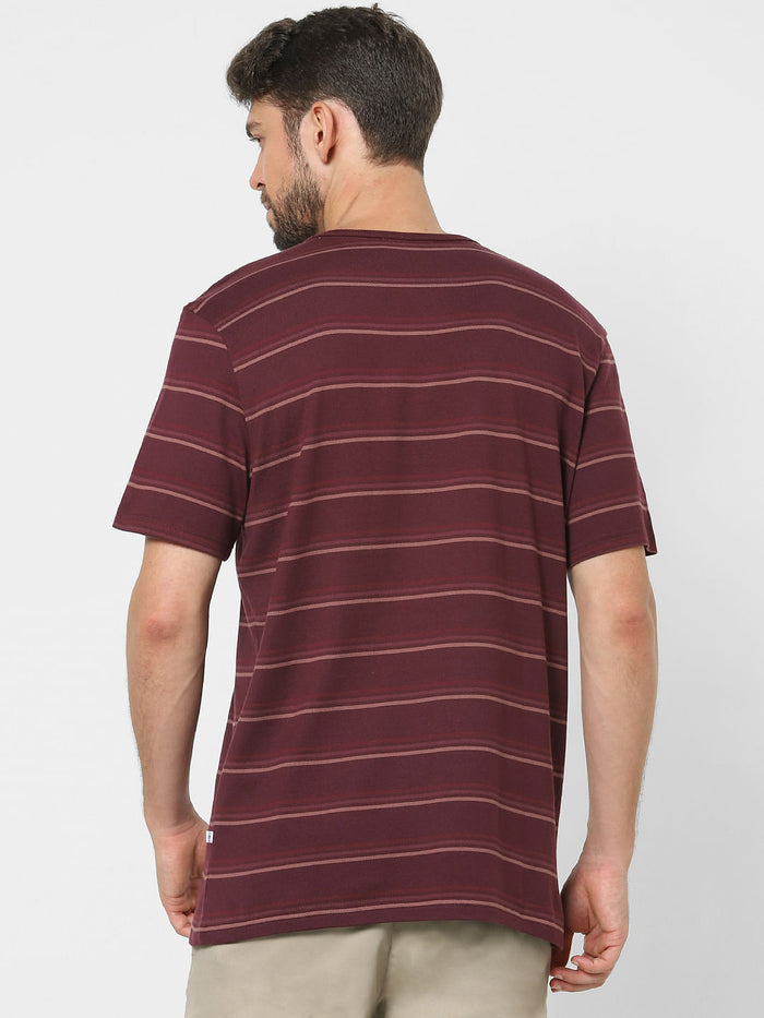 Maroon Striped Crew Neck T-Shirt