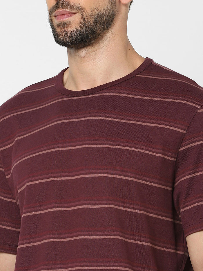 Maroon Striped Crew Neck T-Shirt