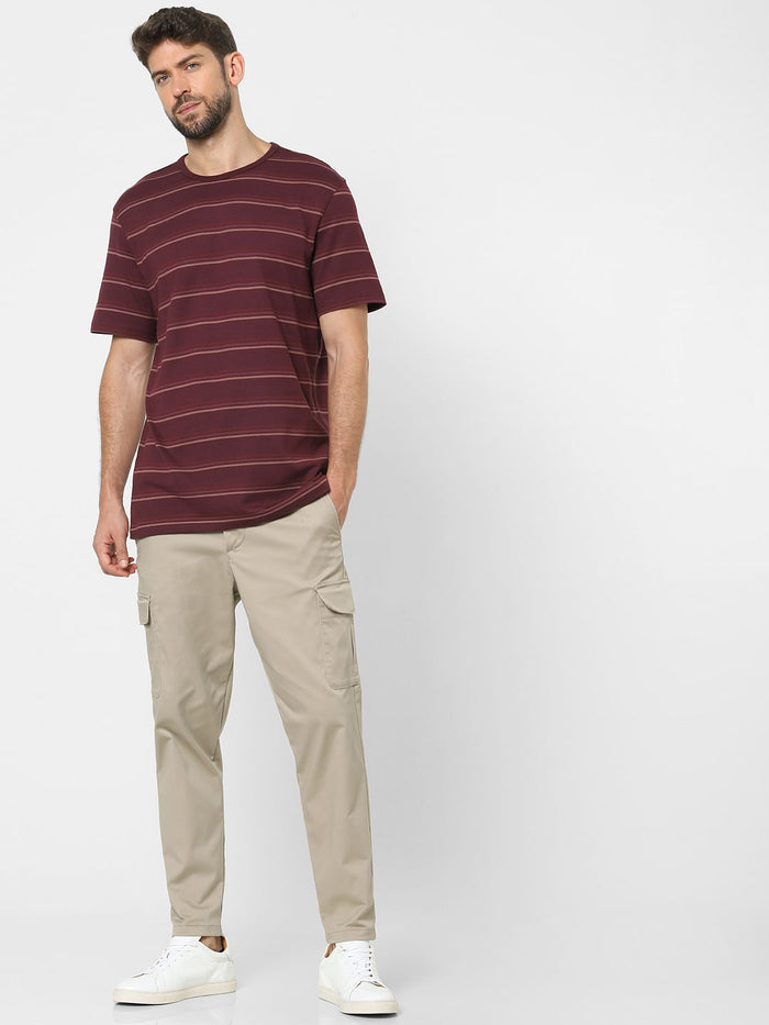 Maroon Striped Crew Neck T-Shirt