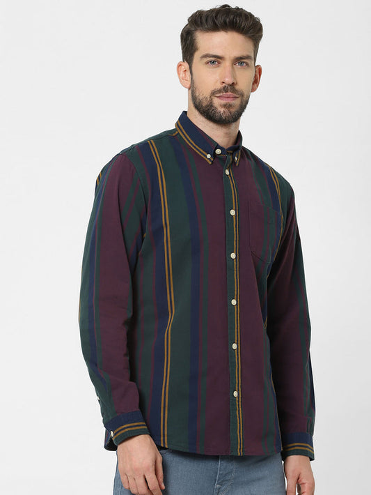 Maroon Striped Full Sleeves Shirt