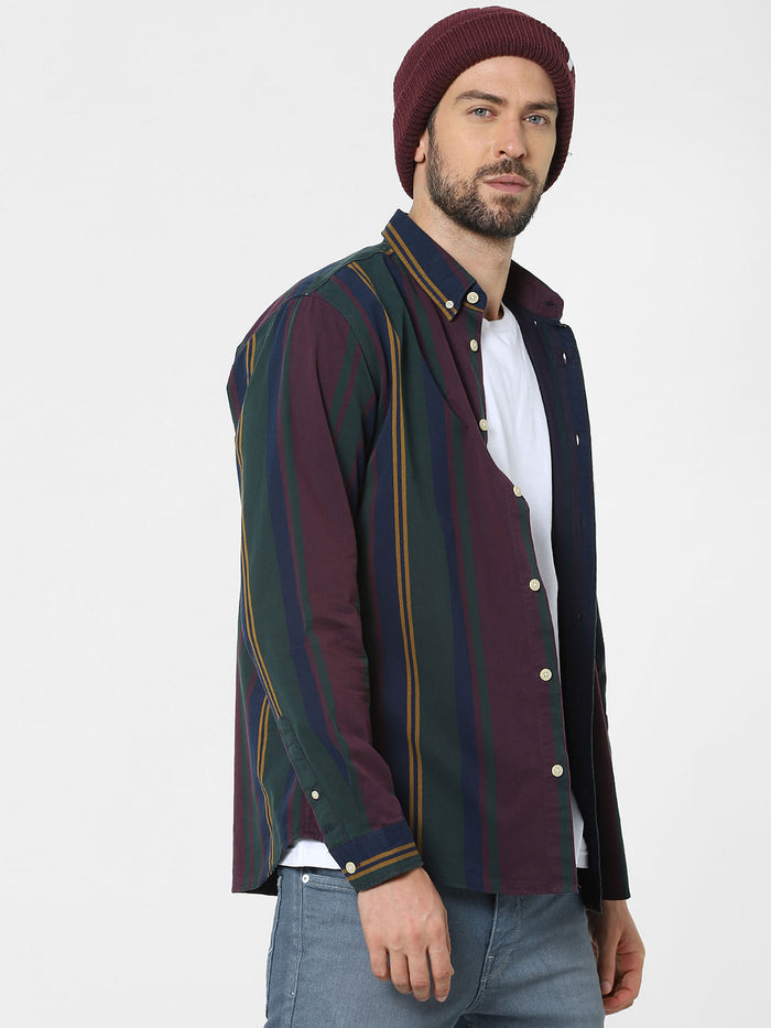 Maroon Striped Full Sleeves Shirt