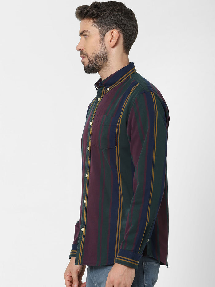 Maroon Striped Full Sleeves Shirt