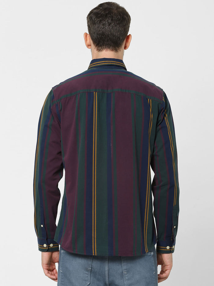 Maroon Striped Full Sleeves Shirt