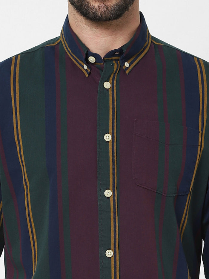 Maroon Striped Full Sleeves Shirt