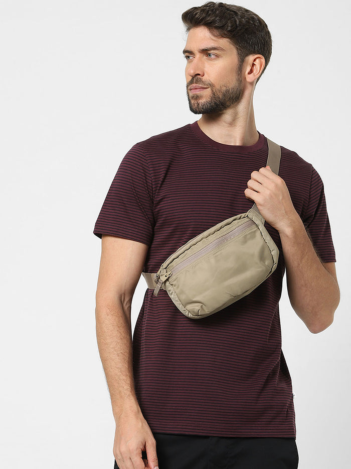 Maroon Striped Organic Cotton Crew Neck T-Shirt