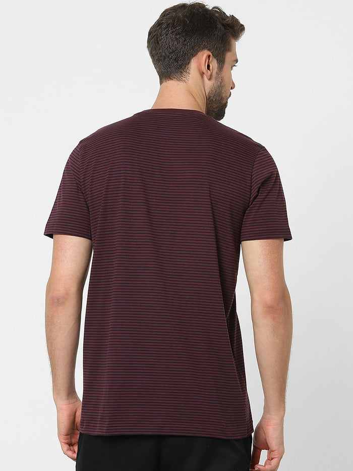 Maroon Striped Organic Cotton Crew Neck T-Shirt