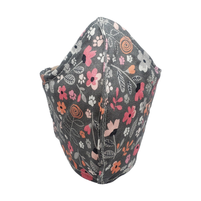 Mask - Medium - Gray Flowers White Lining by imakecutestuff