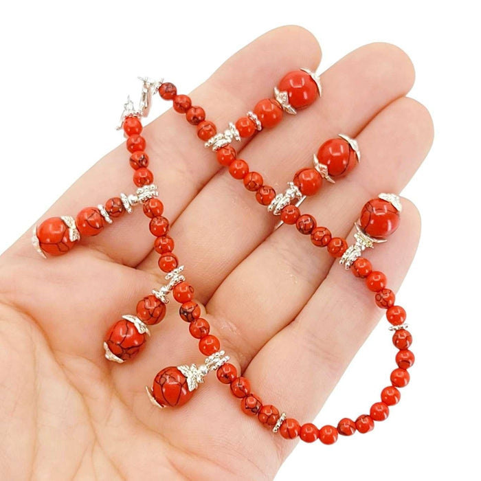 Mask Chain - Graduated Drops Bead Chain (Red Howlite) by Tiny Aloha