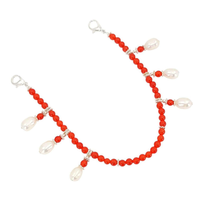 Mask Chain - Pearl Drop Bead Chain (Red Jade, Freshwater Pearl) by Tiny Aloha