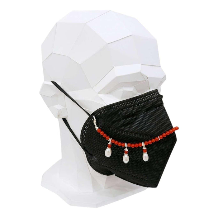 Mask Chain - Pearl Drop Bead Chain (Red Jade, Freshwater Pearl) by Tiny Aloha