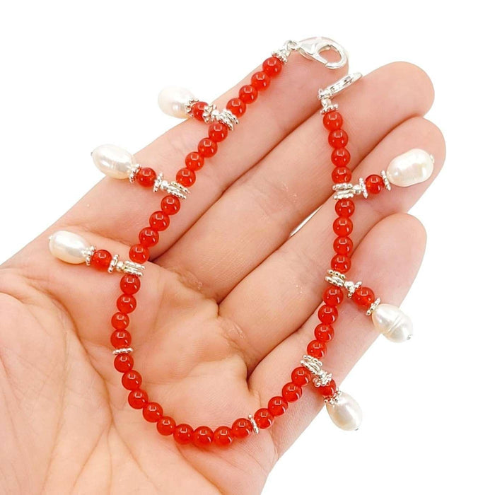 Mask Chain - Pearl Drop Bead Chain (Red Jade, Freshwater Pearl) by Tiny Aloha