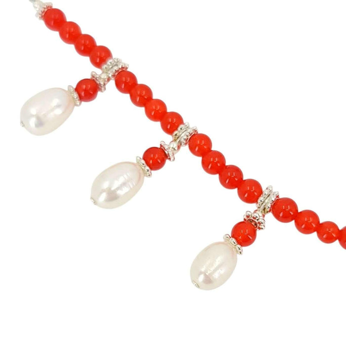 Mask Chain - Pearl Drop Bead Chain (Red Jade, Freshwater Pearl) by Tiny Aloha