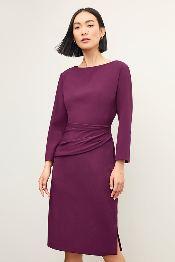 front image of a woman wearing the maxine dress in plumberry | Exclude | Grid Hover