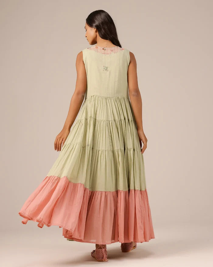 Pale Green Melon Muse Flowy Sleeveless Dress - OurDve