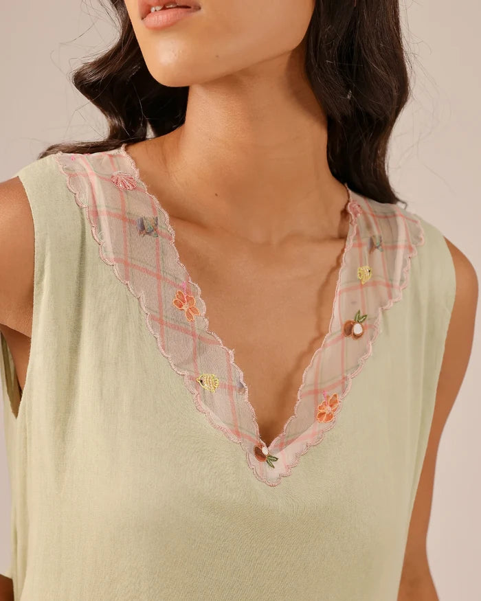 Pale Green Melon Muse Flowy Sleeveless Dress - OurDve