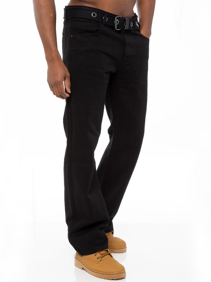 EZ14 BLK Mens Black Jeans with Belt | Enzo Designer Menswear ENZO RAWDENIM