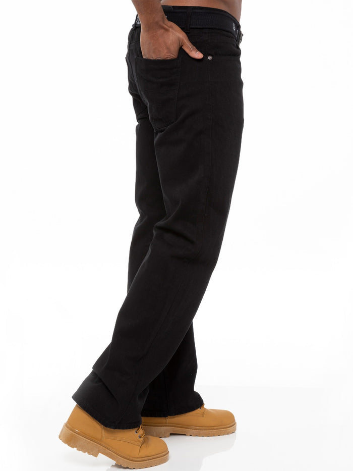 EZ14 BLK Mens Black Jeans with Belt | Enzo Designer Menswear ENZO RAWDENIM