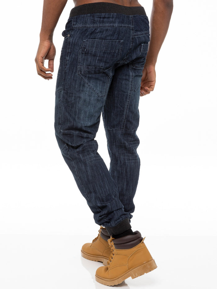 EZ377 Mens Denim Cuffed Joggers Jeans | Enzo Designer Menswear ENZO RAWDENIM