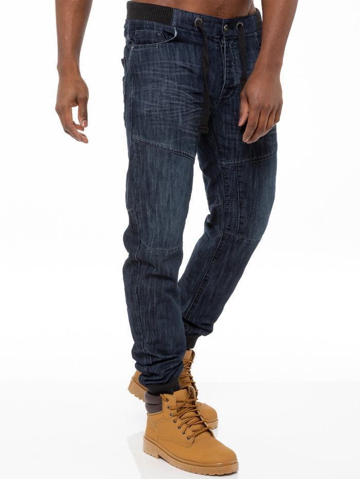 EZ377 Mens Denim Cuffed Joggers Jeans | Enzo Designer Menswear ENZO RAWDENIM