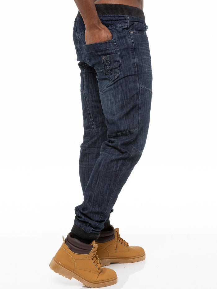 EZ377 Mens Denim Cuffed Joggers Jeans | Enzo Designer Menswear ENZO RAWDENIM