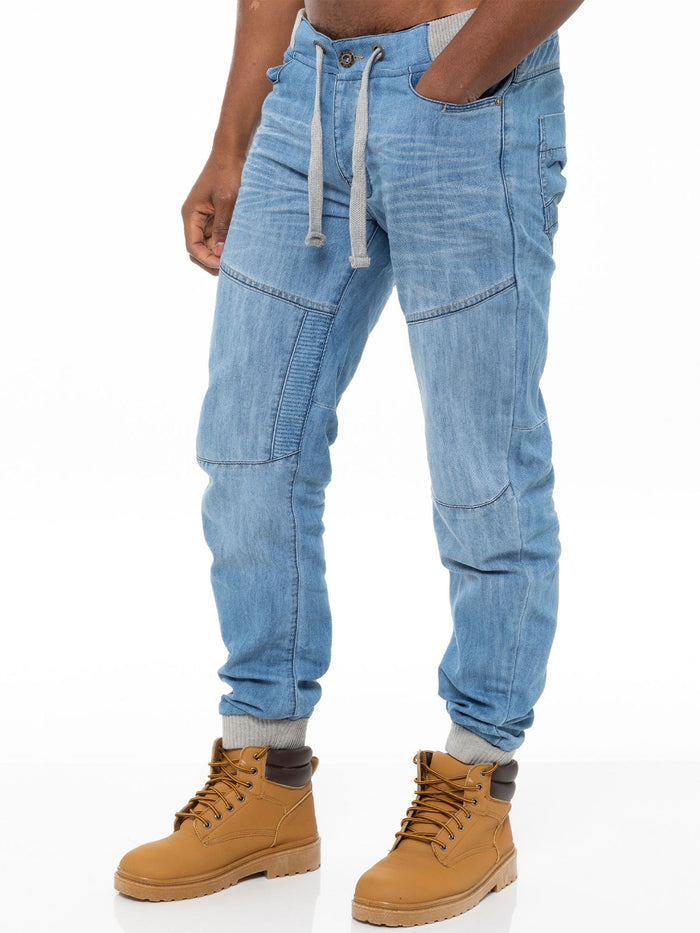 EZ377 Mens Denim Cuffed Joggers Jeans | Enzo Designer Menswear ENZO RAWDENIM