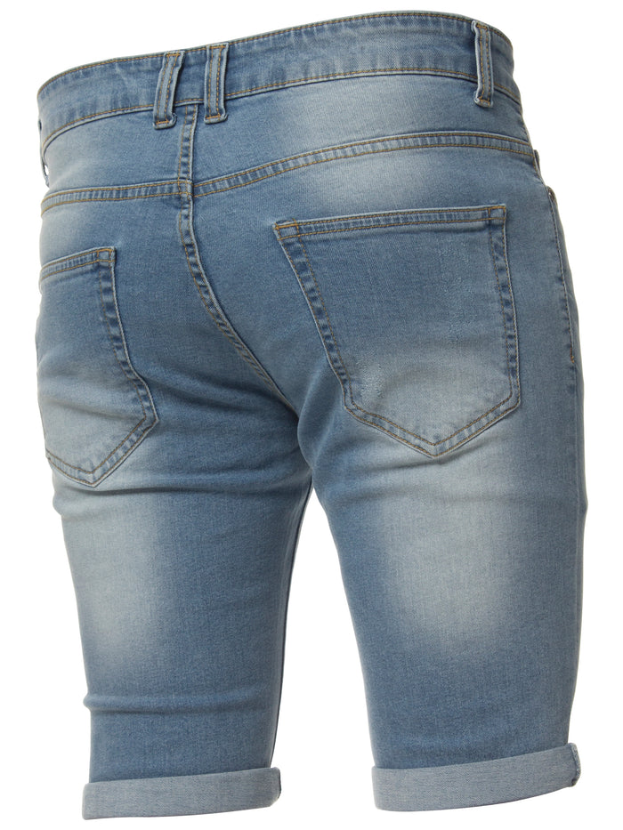 EZS383 Mens Denim Skinny Fit Distressed Shorts | Enzo Designer Menswear ENZO RAWDENIM