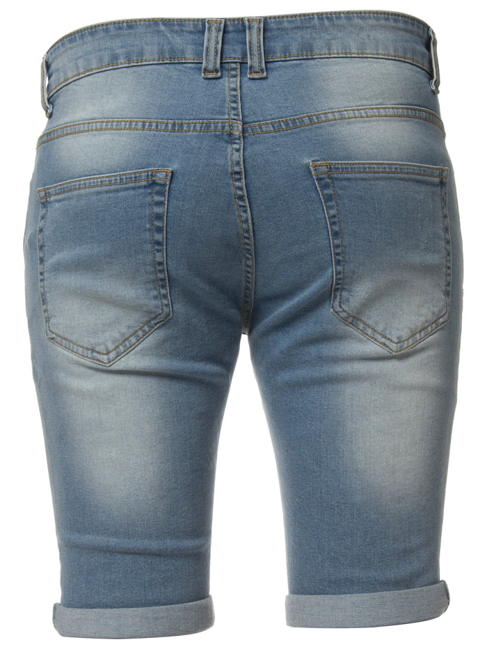 EZS383 Mens Denim Skinny Fit Distressed Shorts | Enzo Designer Menswear ENZO RAWDENIM