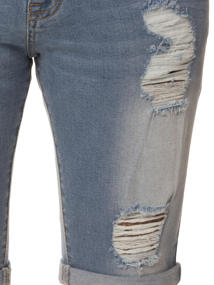 EZS383 Mens Denim Skinny Fit Distressed Shorts | Enzo Designer Menswear ENZO RAWDENIM