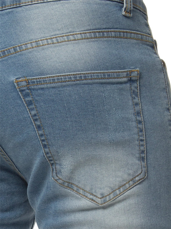 EZS383 Mens Denim Skinny Fit Distressed Shorts | Enzo Designer Menswear ENZO RAWDENIM