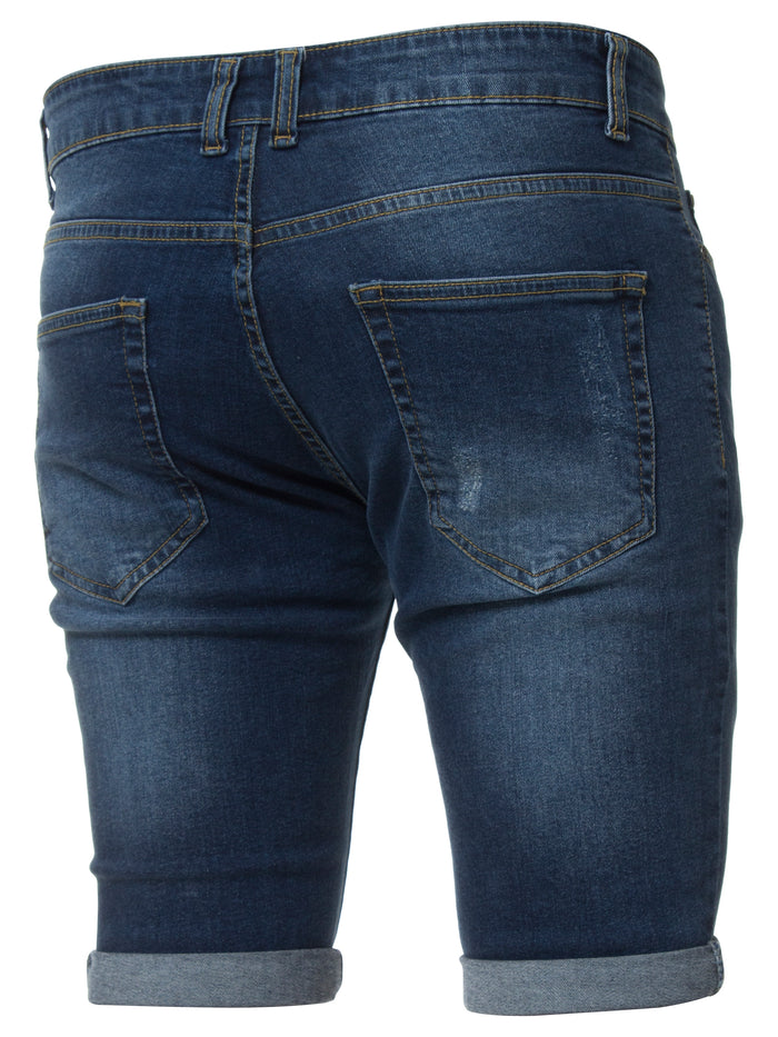 EZS383 Mens Denim Skinny Fit Distressed Shorts | Enzo Designer Menswear ENZO RAWDENIM