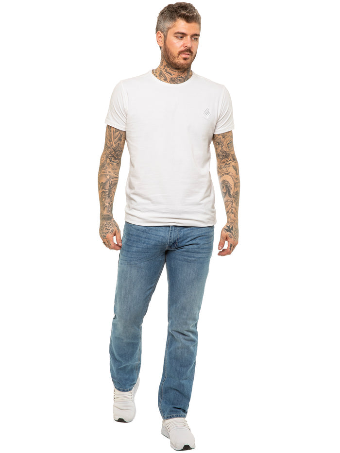 EZ399 MSW Mens Designer Blue Regular Tapered Fit Denim Jeans | Enzo Designer Menswear ENZO RAWDENIM