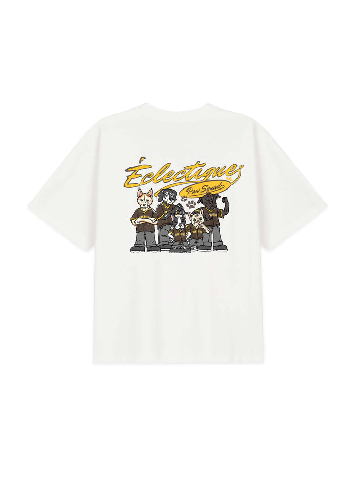 Men's Graphic T-shirt Paw Squad featuring fun character design by Éclectique on a white background.