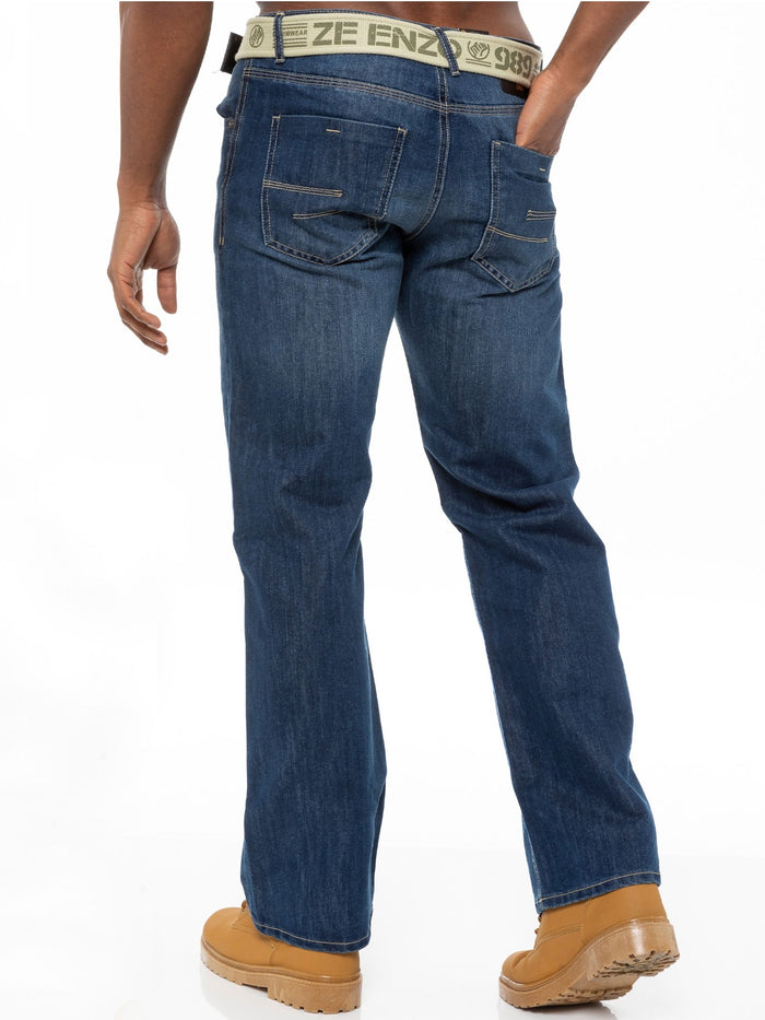 EZ15 Mens Mid Wash Jeans with Belt EZ14 - EZ15 | Enzo Designer Menswear ENZO RAWDENIM