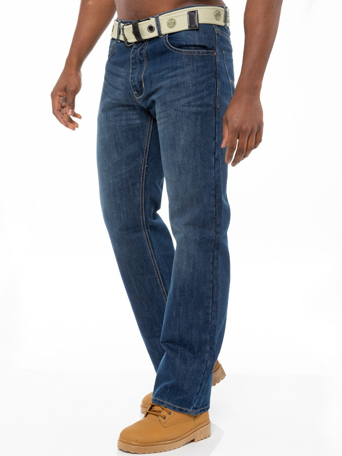 EZ15 Mens Mid Wash Jeans with Belt EZ14 - EZ15 | Enzo Designer Menswear ENZO RAWDENIM