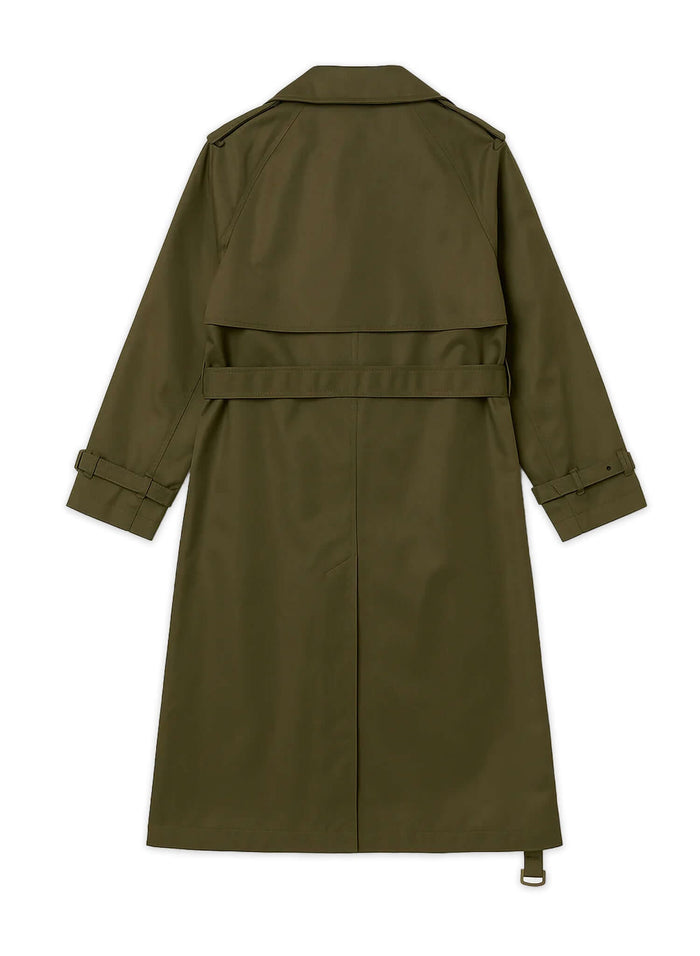 Men's Olive Trench Coat - Leon back flat lay