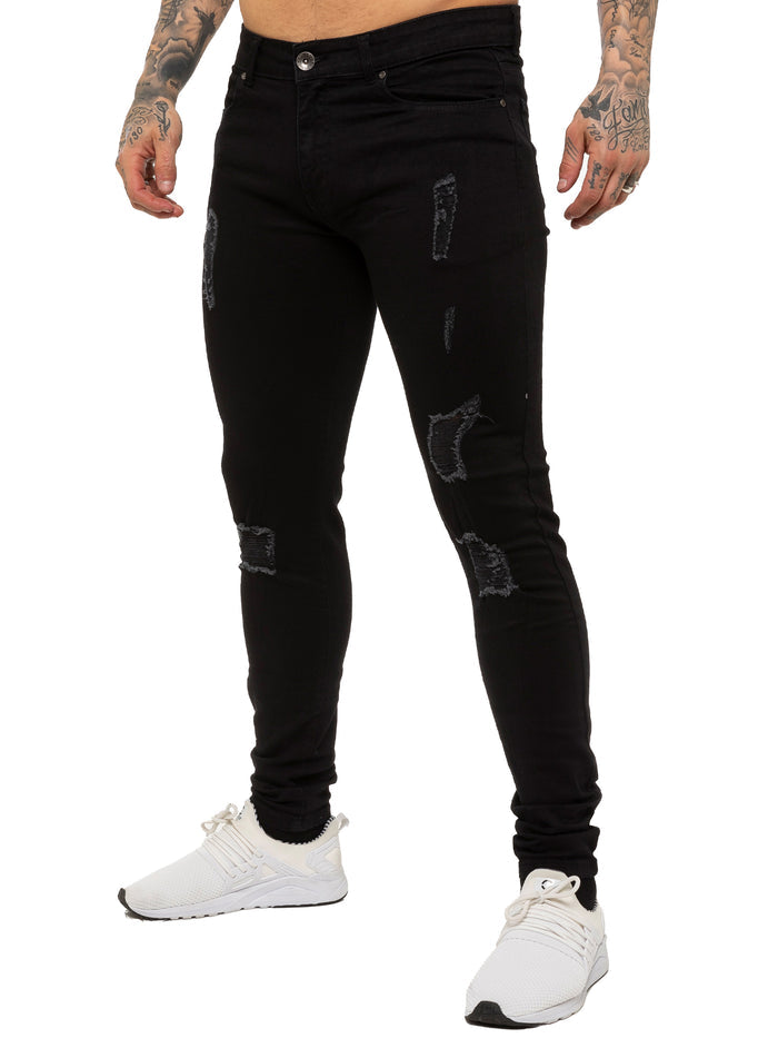EZ383 Mens Super Skinny Stretch Ripped Jeans | Enzo Designer Menswear ENZO RAWDENIM