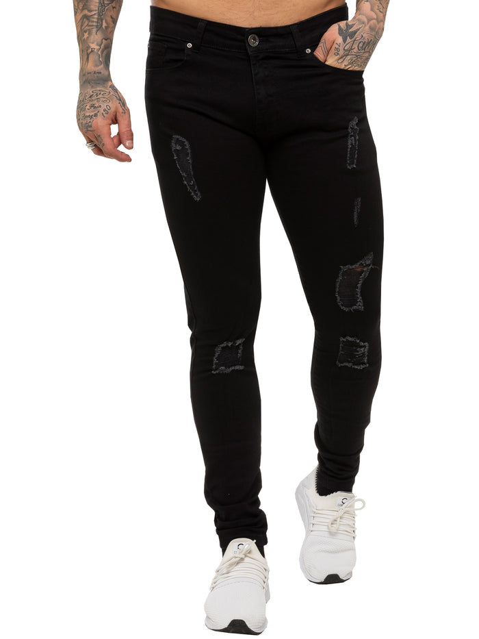 EZ383 Mens Super Skinny Stretch Ripped Jeans | Enzo Designer Menswear ENZO RAWDENIM
