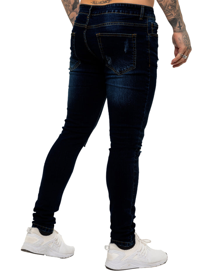 EZ383 Mens Super Skinny Stretch Ripped Jeans | Enzo Designer Menswear ENZO RAWDENIM