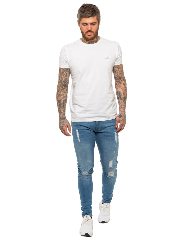 EZ383 Mens Super Skinny Stretch Ripped Jeans | Enzo Designer Menswear ENZO RAWDENIM