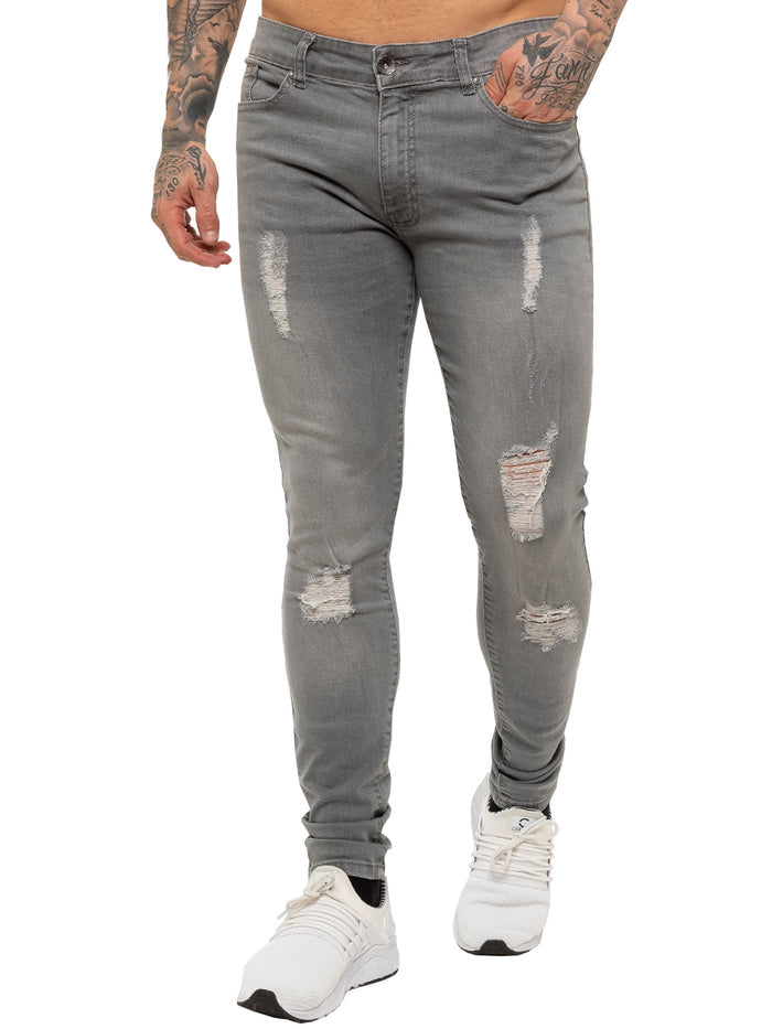 EZ383 Mens Super Skinny Stretch Ripped Jeans | Enzo Designer Menswear ENZO RAWDENIM